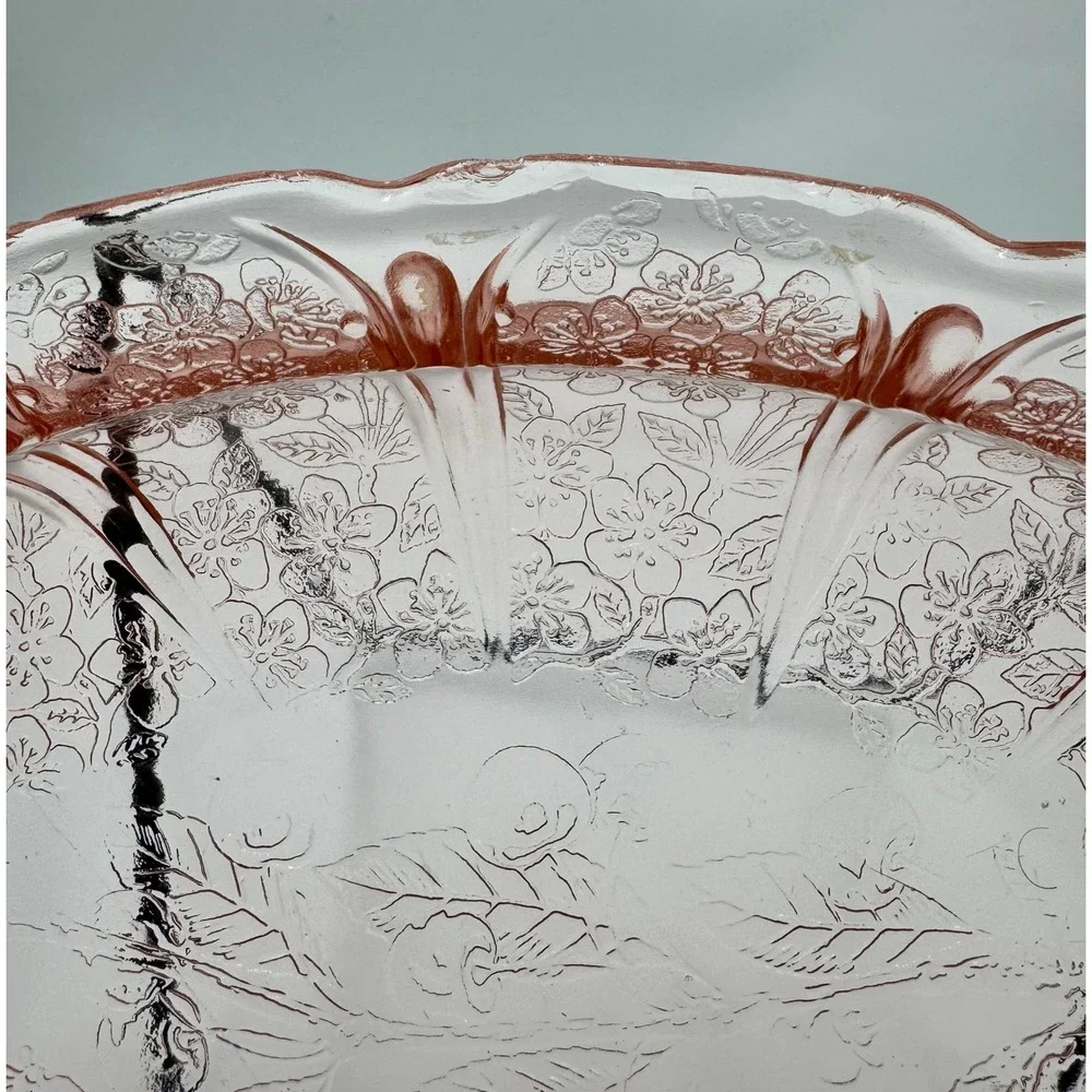 Jeannette Glass Cherry Blossom Pink Depression Glass Oval Serving Platter Bowl